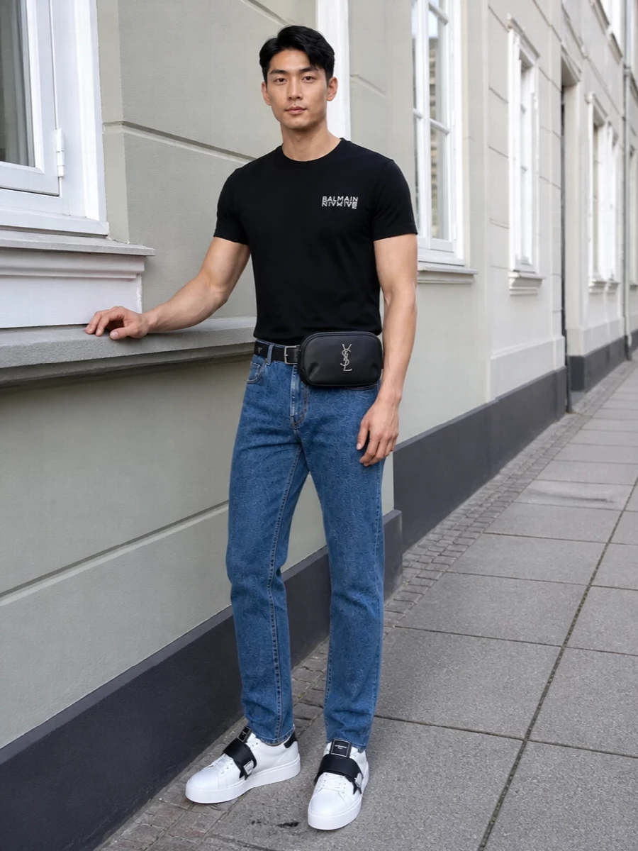 Balmain black logo tee jeans sneakers