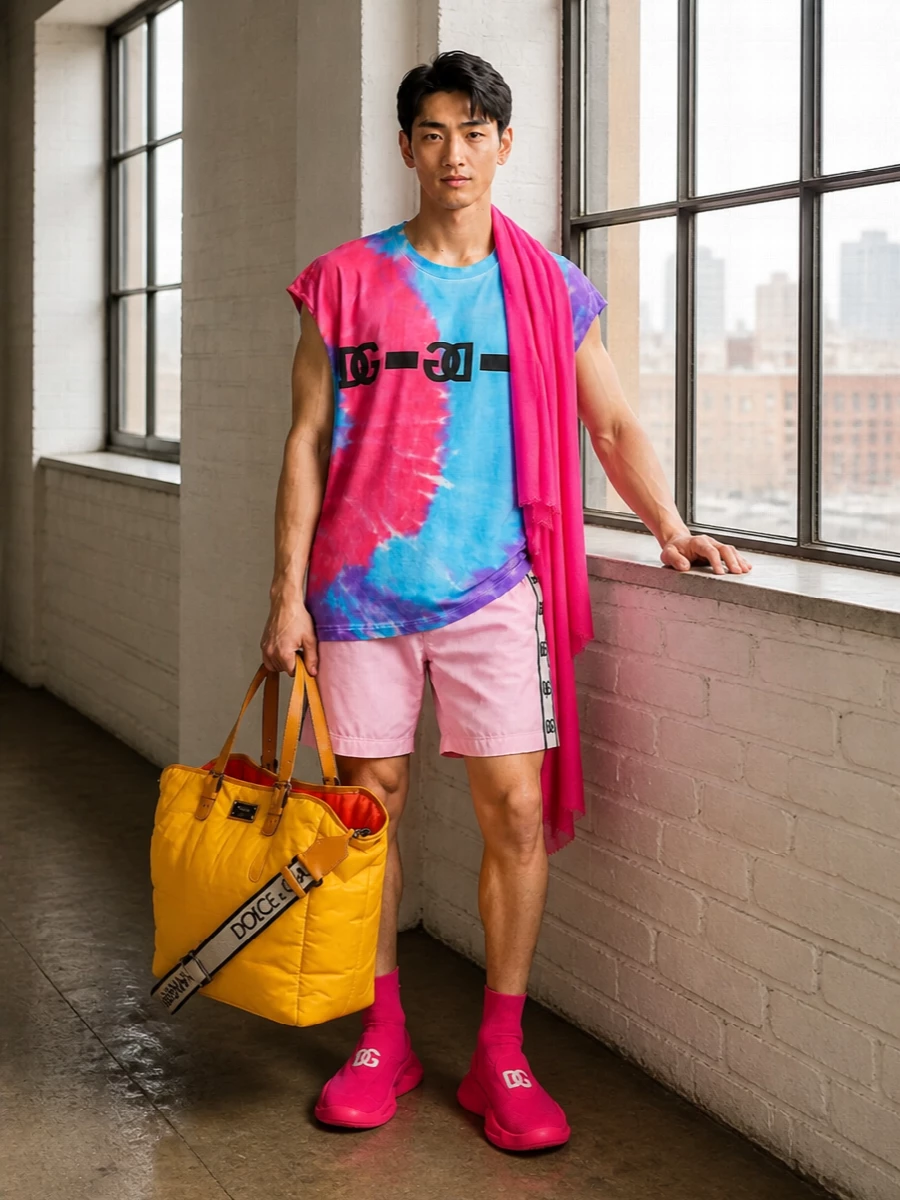 Dolce gabbana tie dye tee pink shorts sneakers