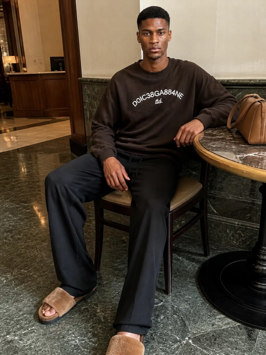 Dolce gabbana brown sweatshirt black trouser slides
