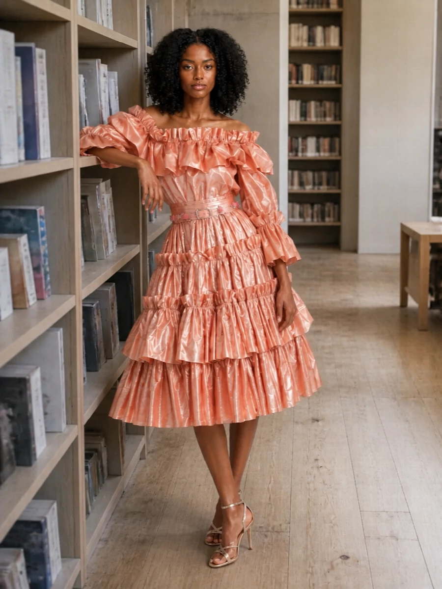 Dolce gabbana metallic pink midi dress outfit