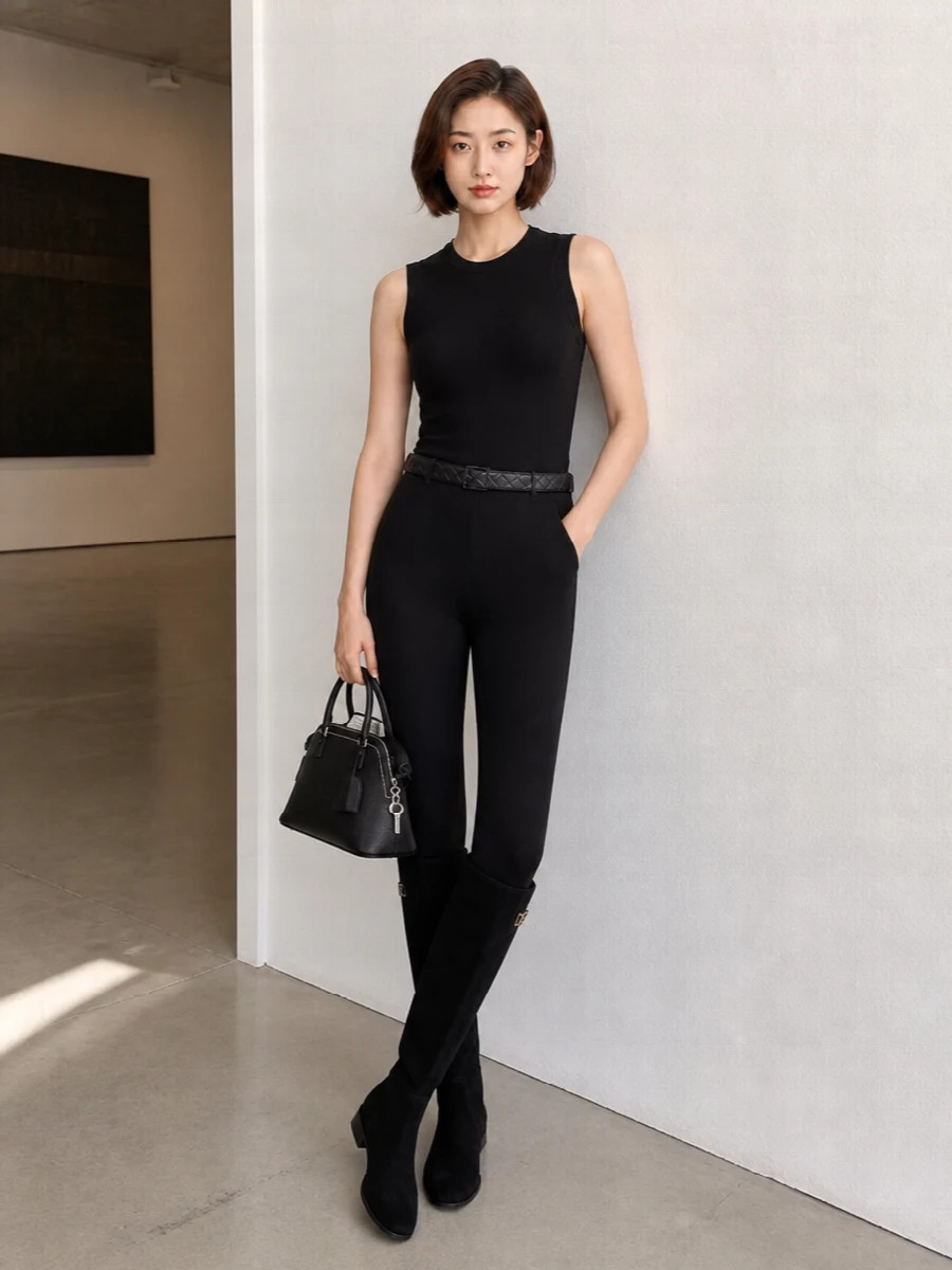Dolce gabbana black leggings outfit knee boots
