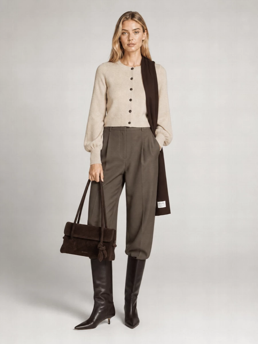 Jacquemus Cashmere Wool Round Neck Flared Sleeve Cardigan