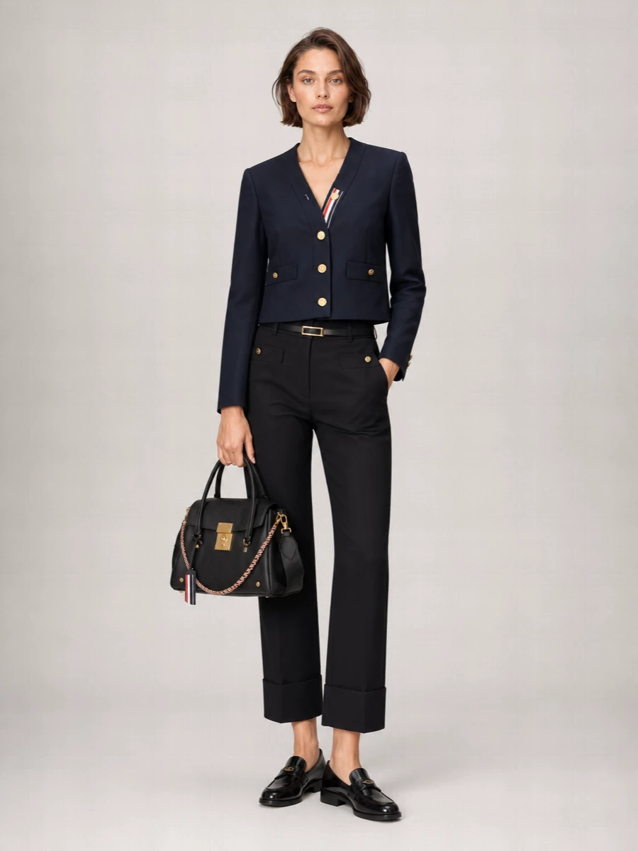 Thom Browne Virgin Wool Pleated High-Rise Straight-Leg Trousers