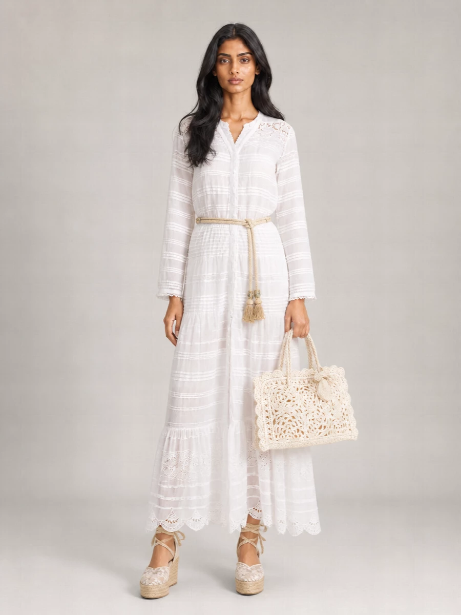 Isabel Marant Etoile Cotton Long-Sleeve V-Neck Maxi Dress