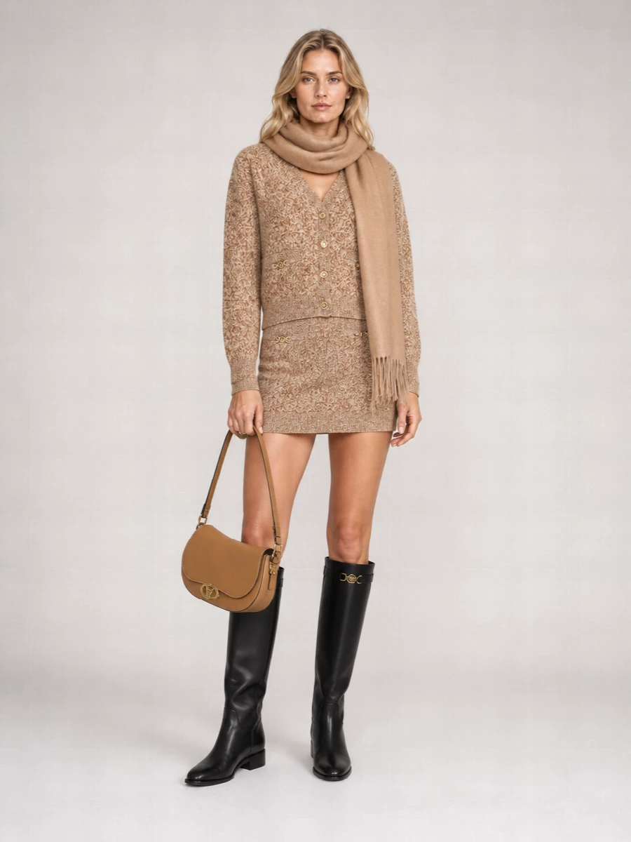 Versace Cashmere-Blend Mouliné Boxy Cardigan
