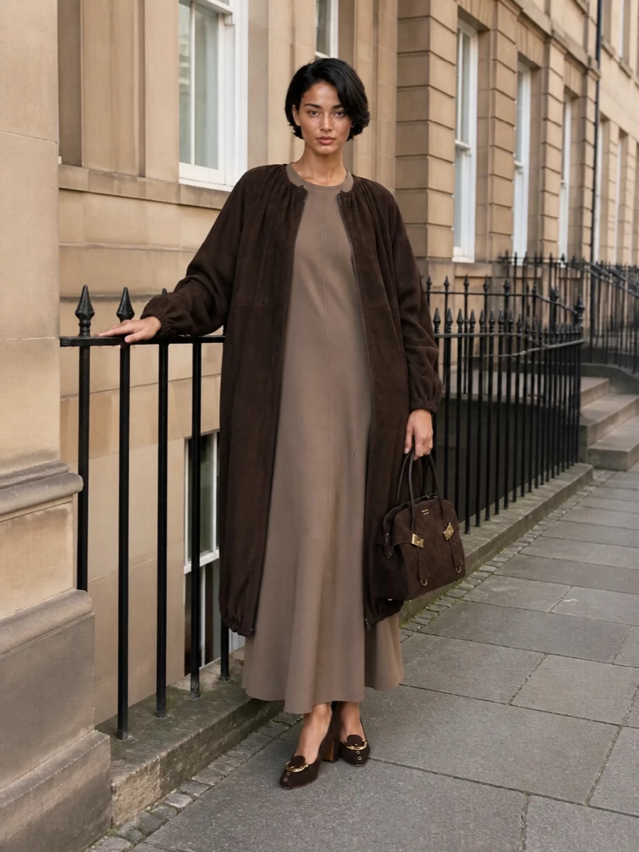 Ferragamo brown coat brunello cucinelli maxi dress