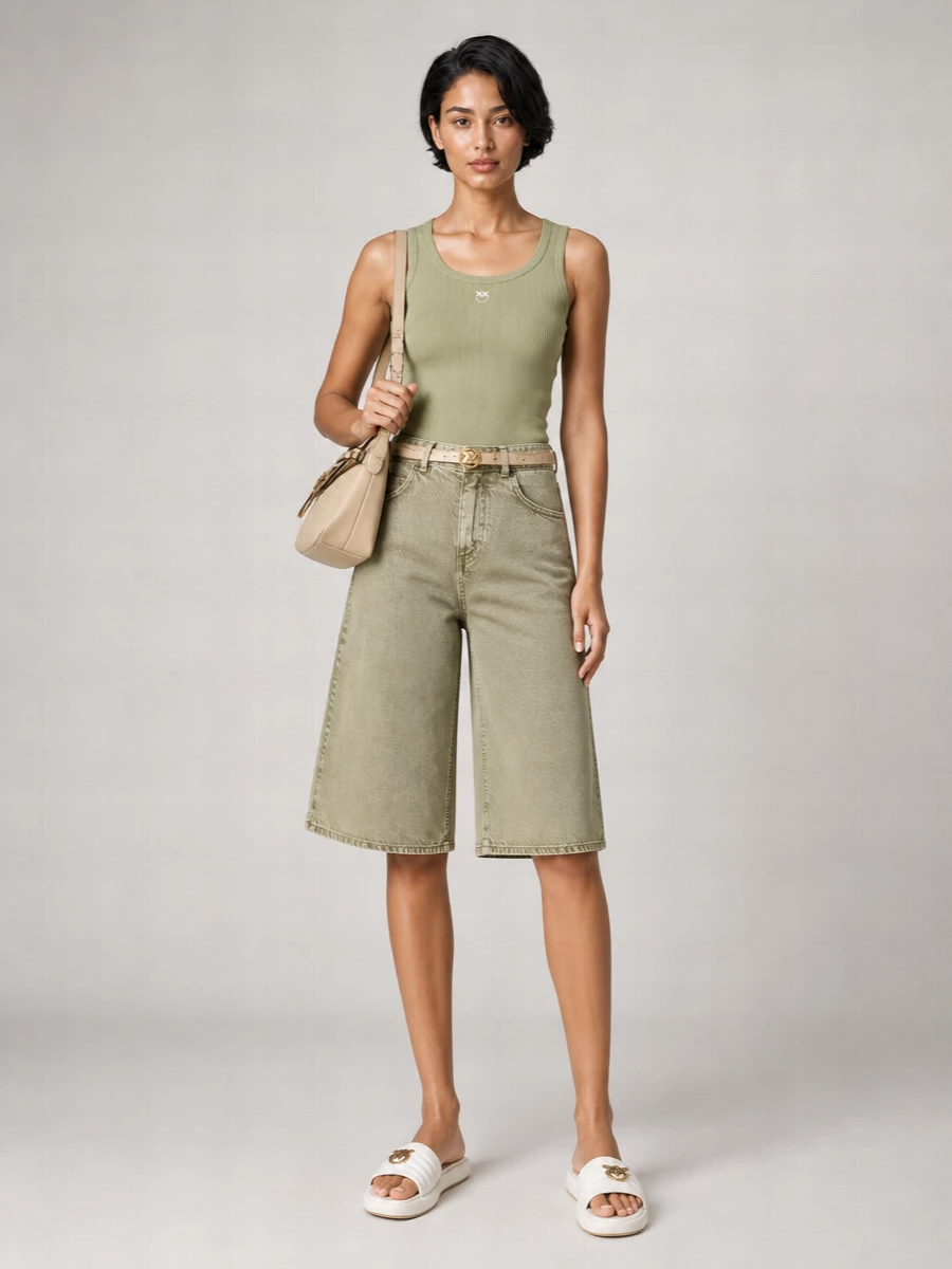 Pinko Ribbed Cotton Sleeveless Tank Top
