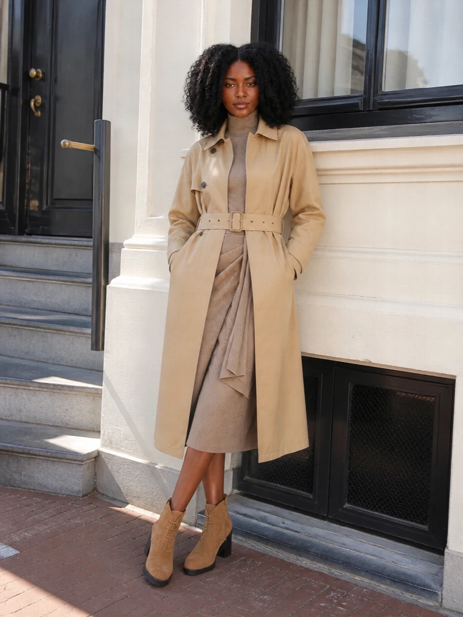 Max mara knit dress camel trench outfit
