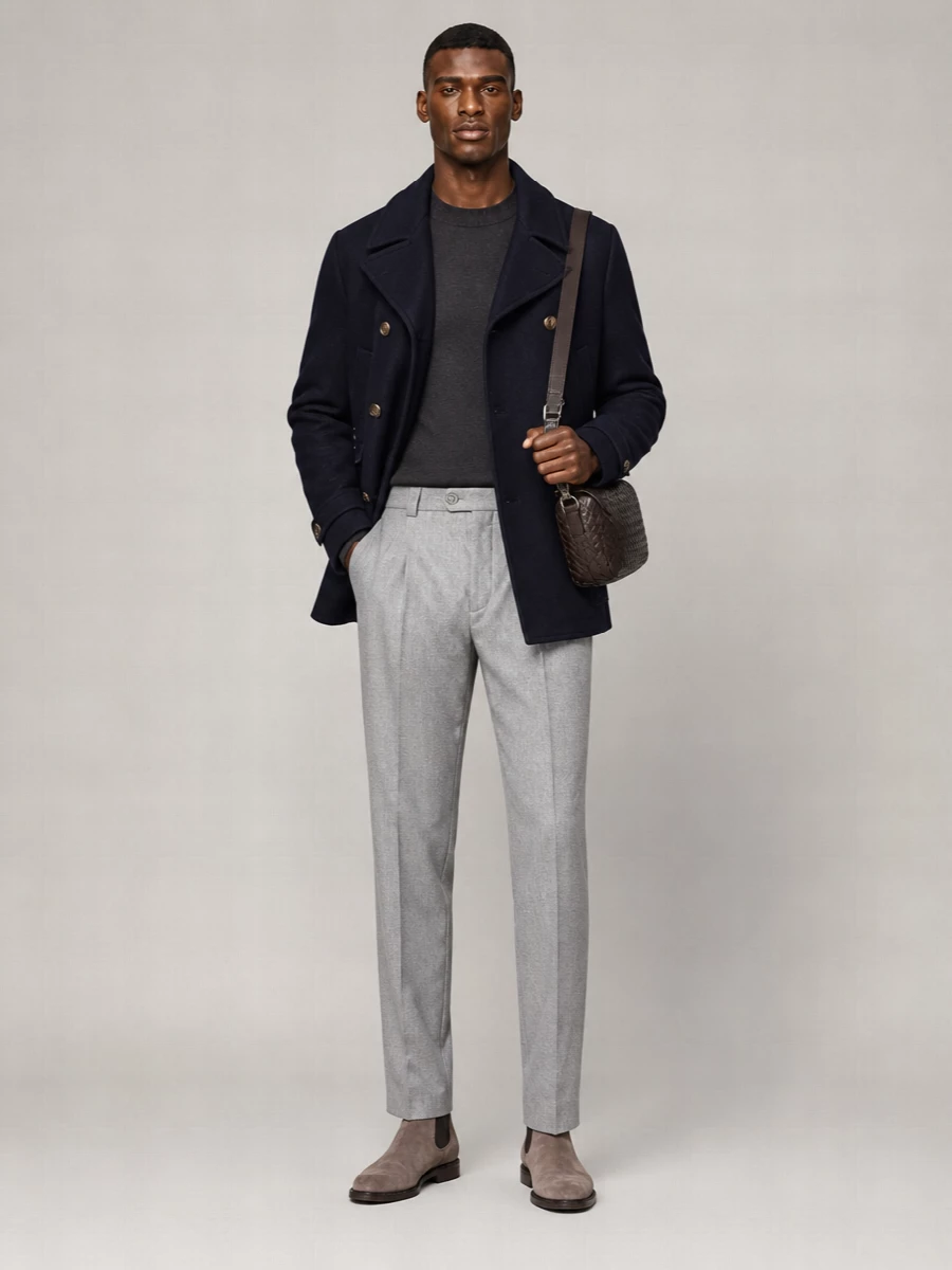 Brunello Cucinelli Double-Breasted Virgin Wool Peacoat