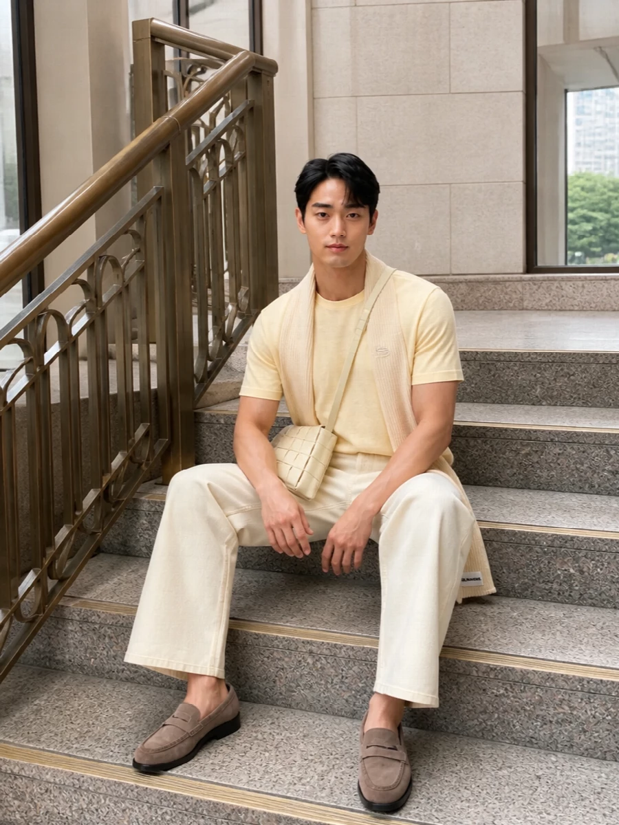Loewe butter t shirt cream wide leg jeans