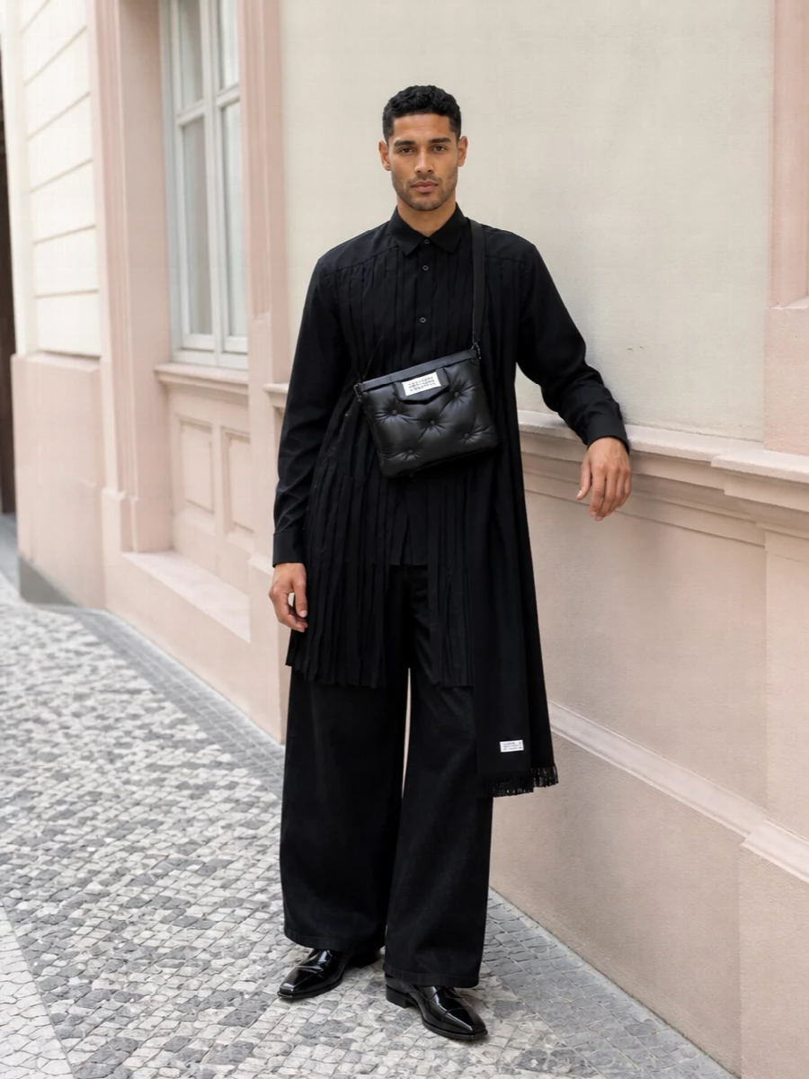 Comme des garcons pleated shirt wide black trousers