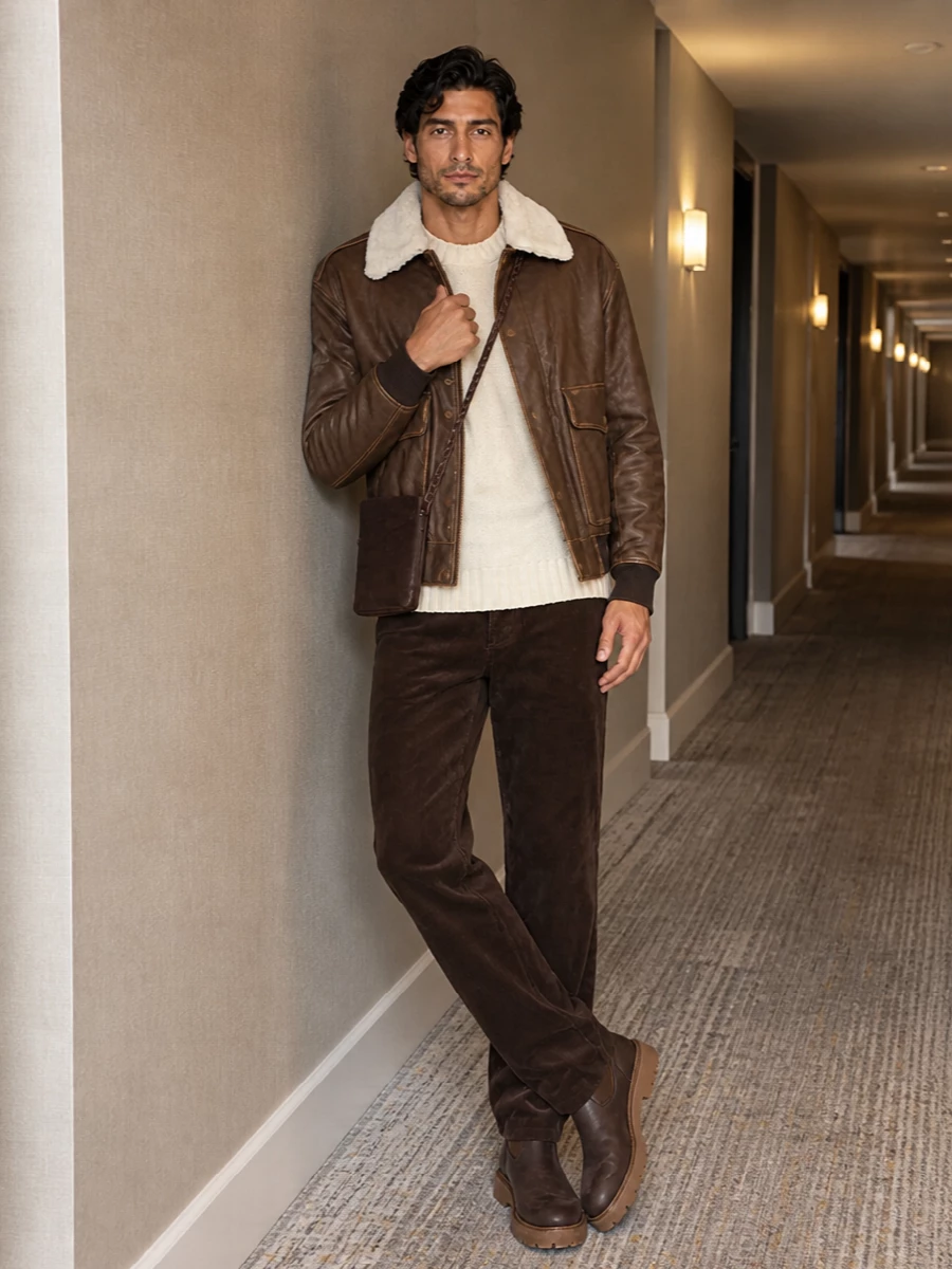Dunst shearling bomber corduroy winter outfit