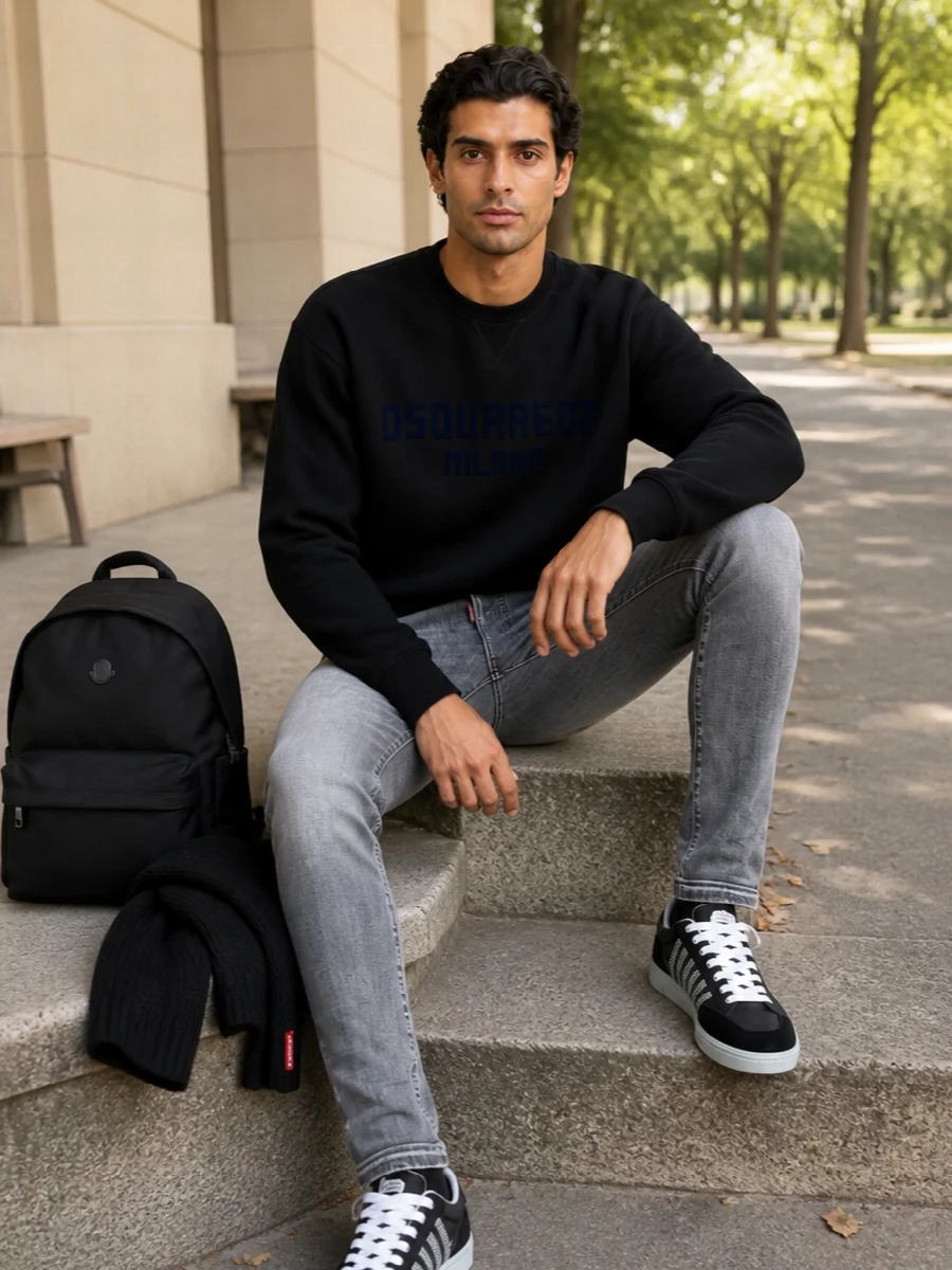 Dsquared2 black sweatshirt grey jeans sneakers