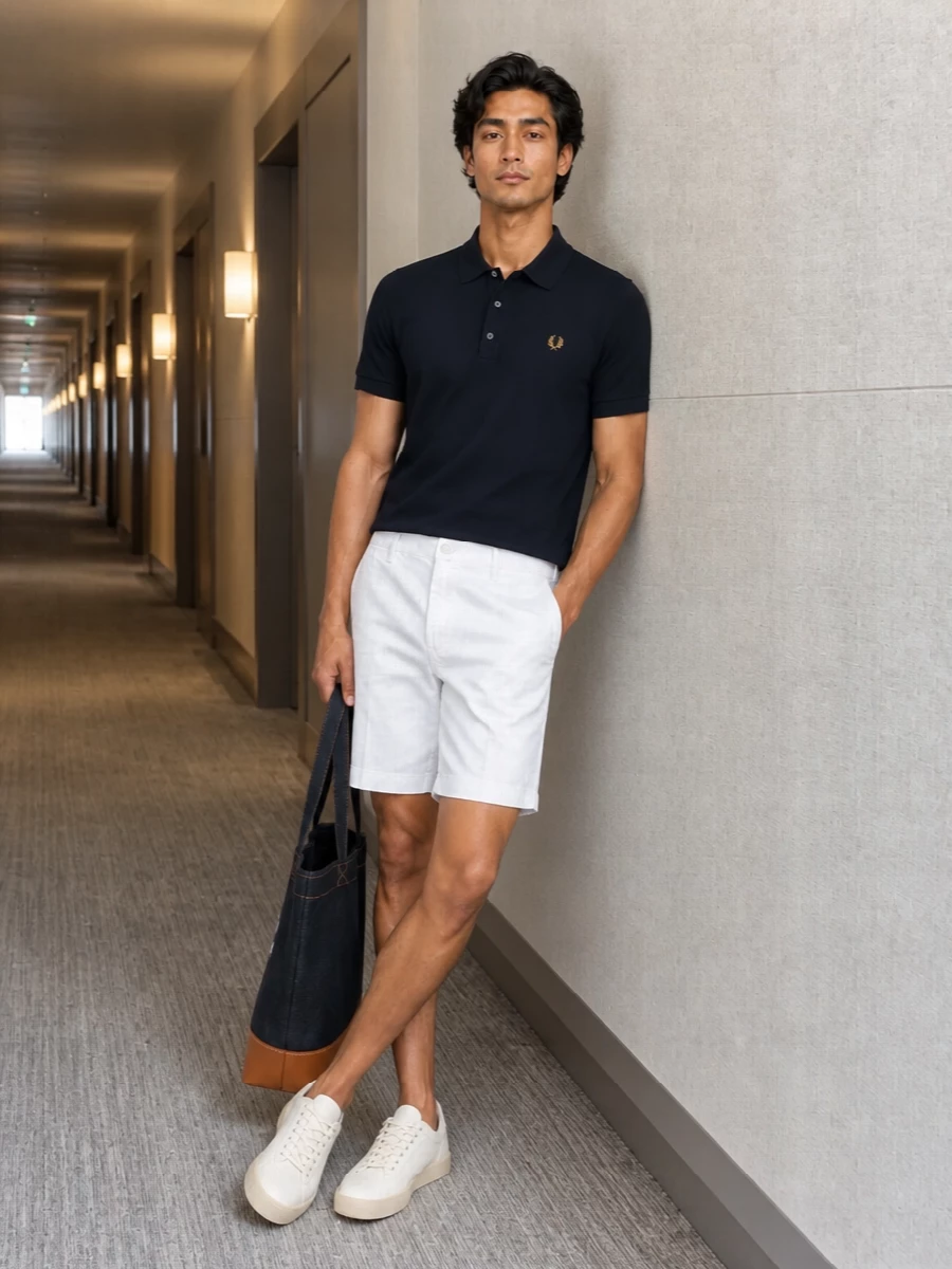 Fred perry polo white polo chino shorts outfit
