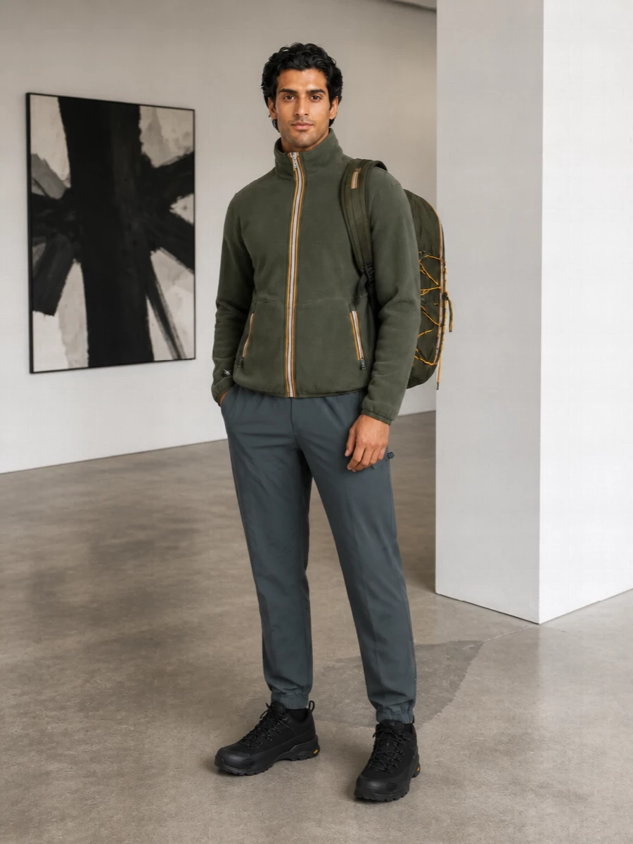 K way fleece technical pants sneakers outfit