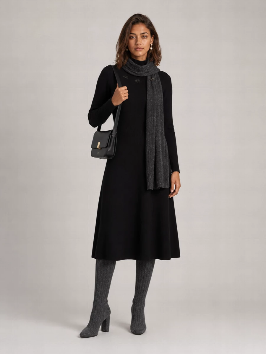 Fabiana Filippi wool silk cashmere long sleeve midi knitted dress