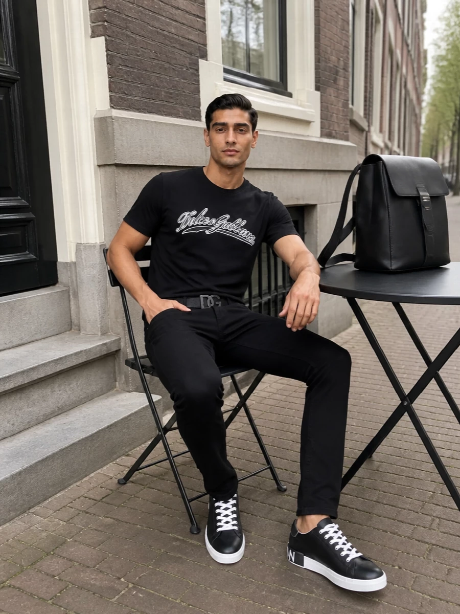Dolce gabbana black logo tee with black trousers