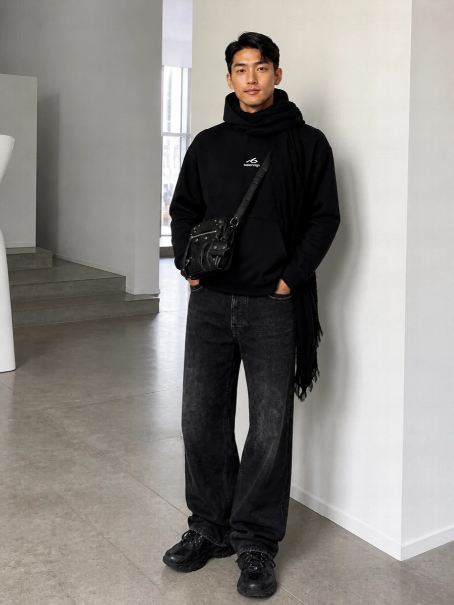 Balenciaga hoodie loose jeans chunky sneakers