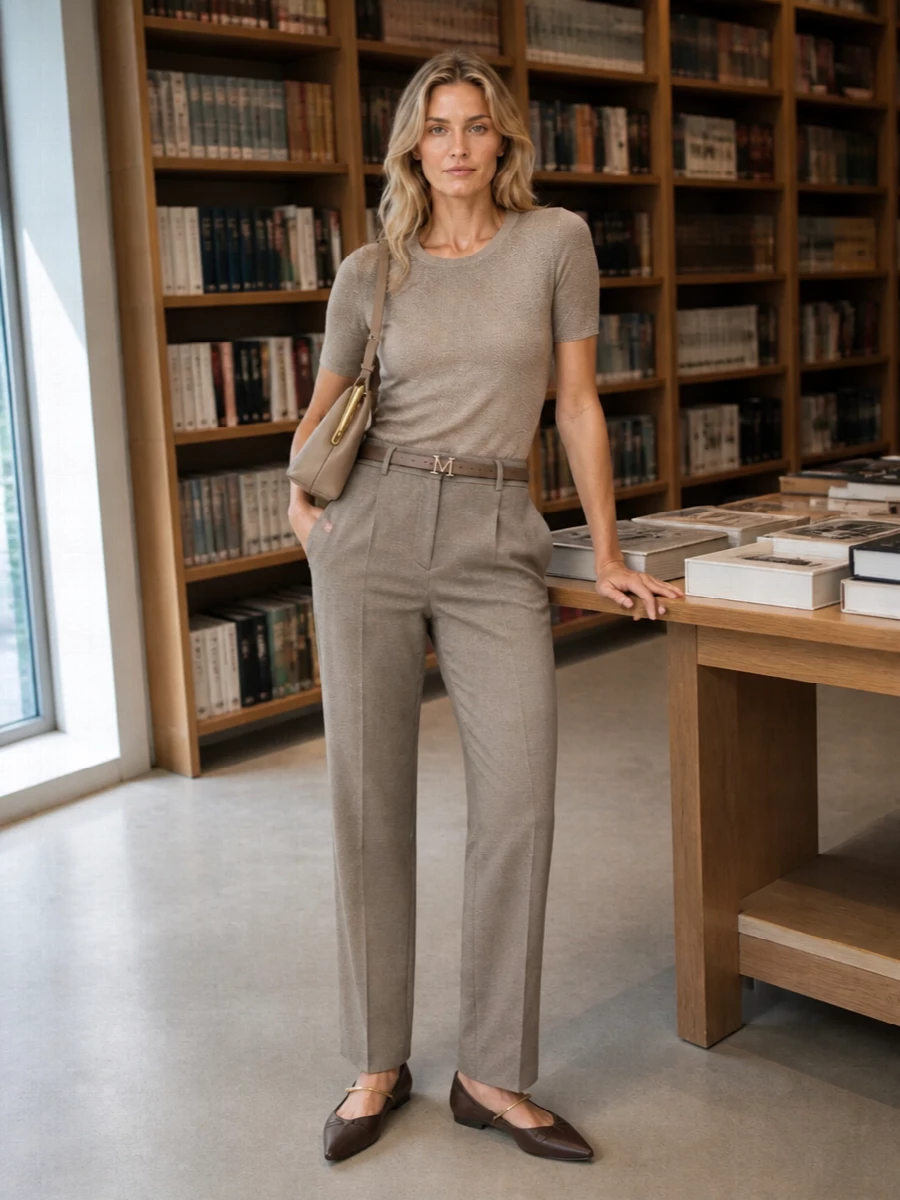 Max mara taupe knit with tailored trousers