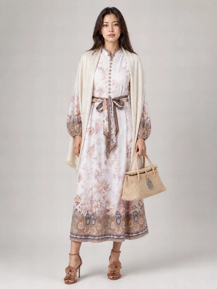 Zimmermann Linen Printed Button Midi Dress