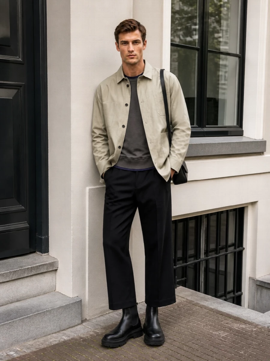 Sacai overshirt jacquemus wide leg trousers