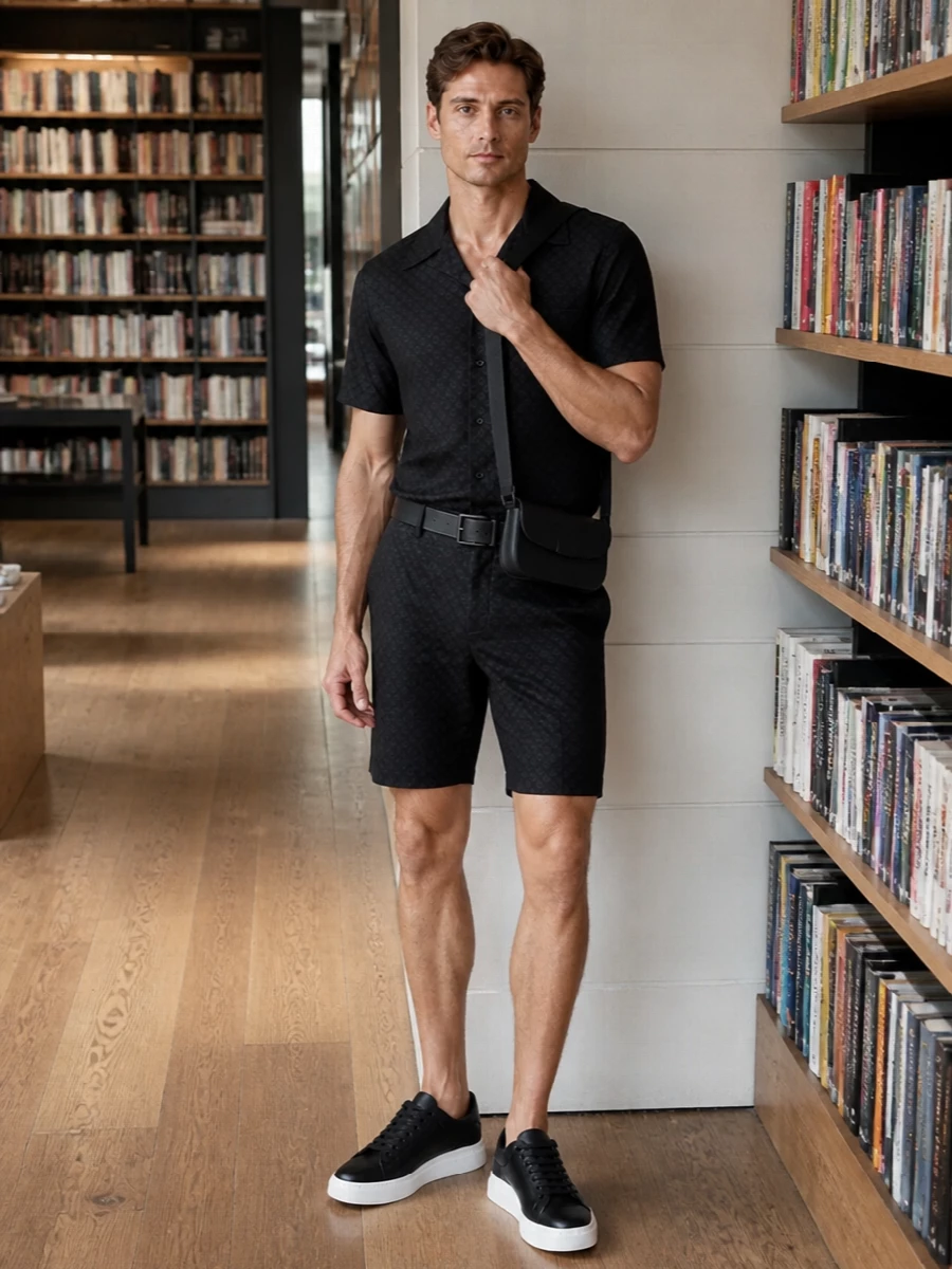 Alexander mcqueen black textured shirt shorts outfit