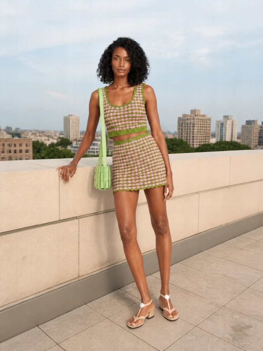 Prada crochet tank mini skirt boho y2k outfit