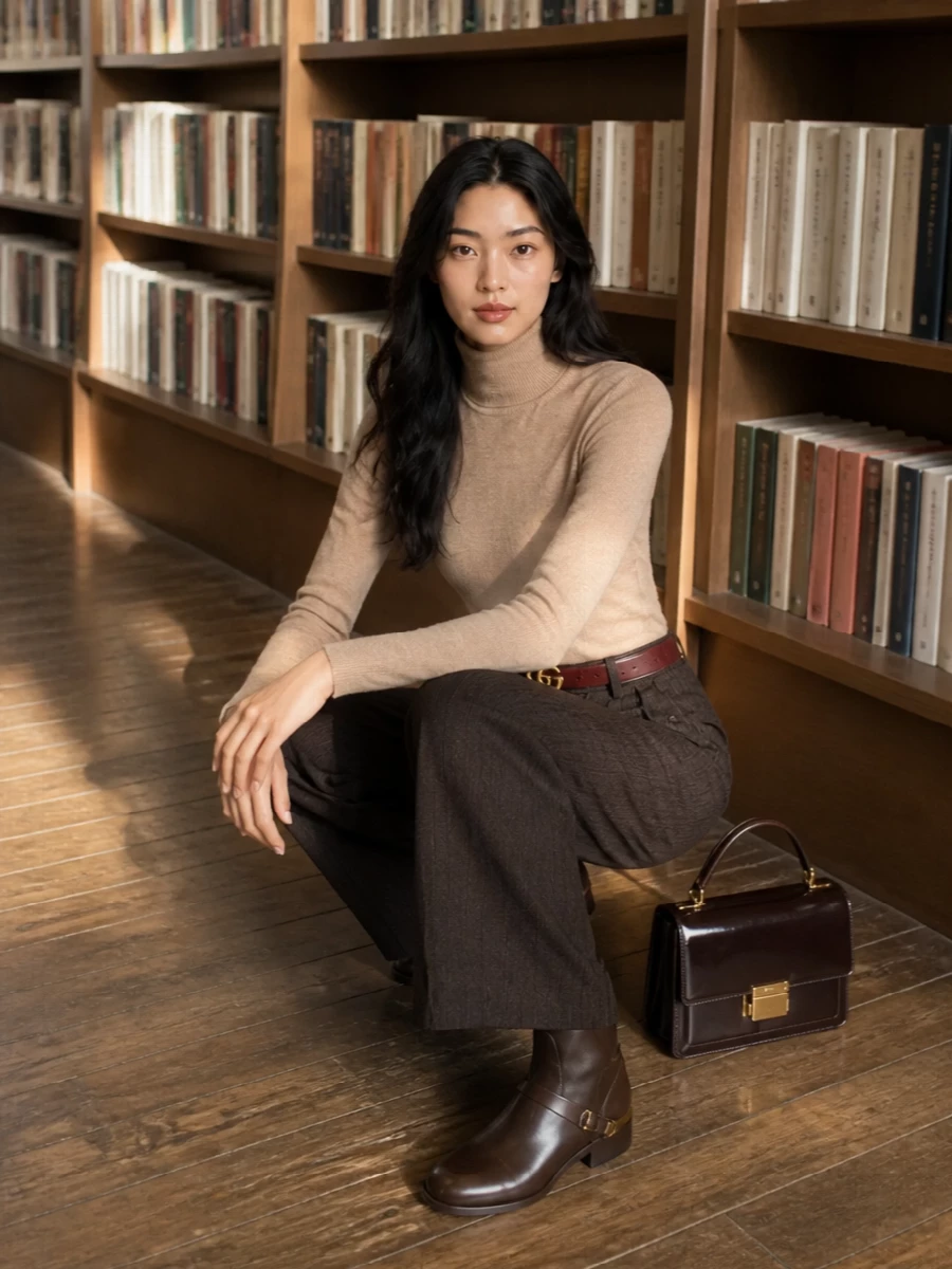 Golden goose wide leg trousers camel turtleneck