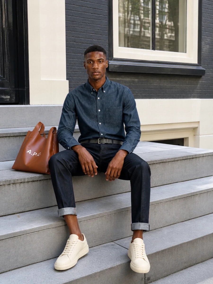 Closed denim shirt dondup cropped jeans outfit