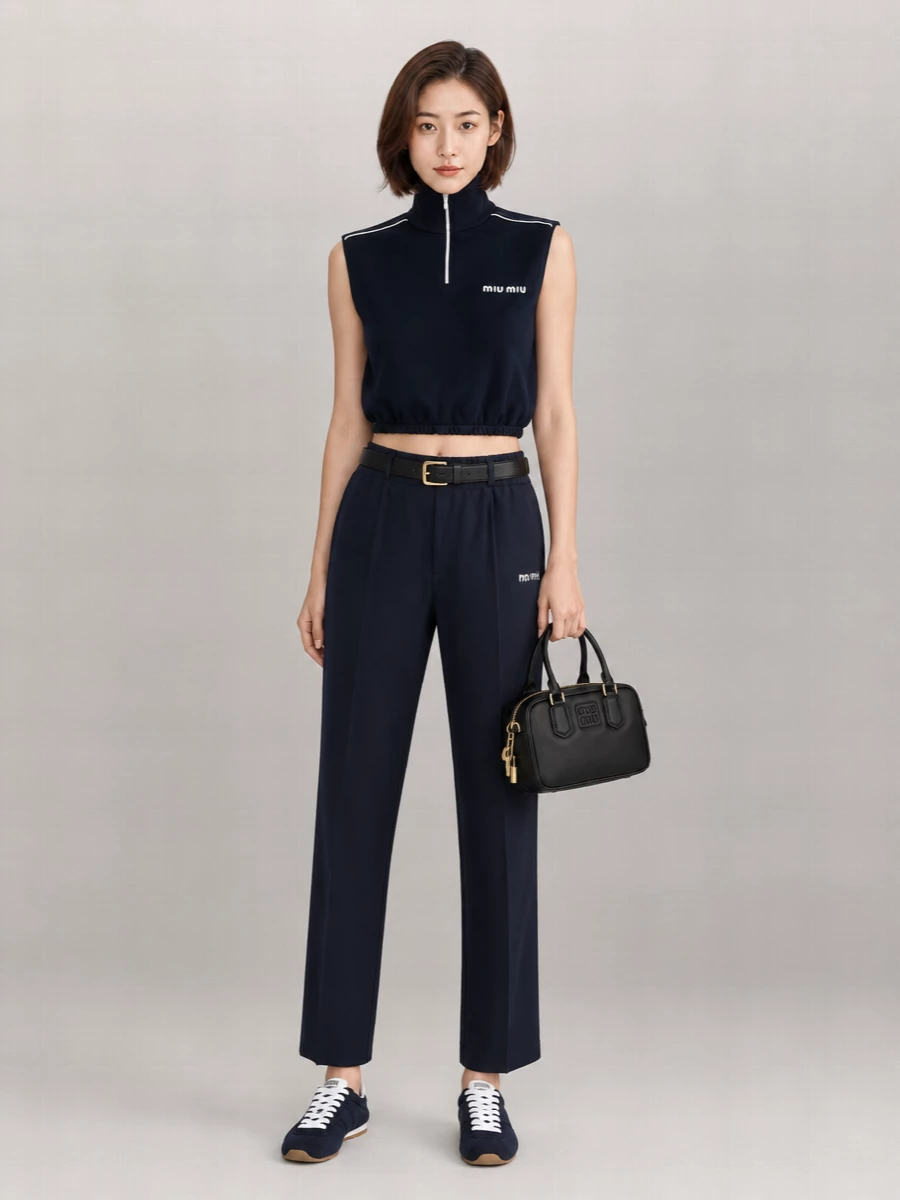 Miu Miu High Neck Polyester Blend Top Elastic