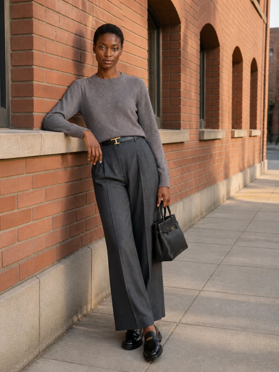Loulou studio charcoal trousers taupe sweater