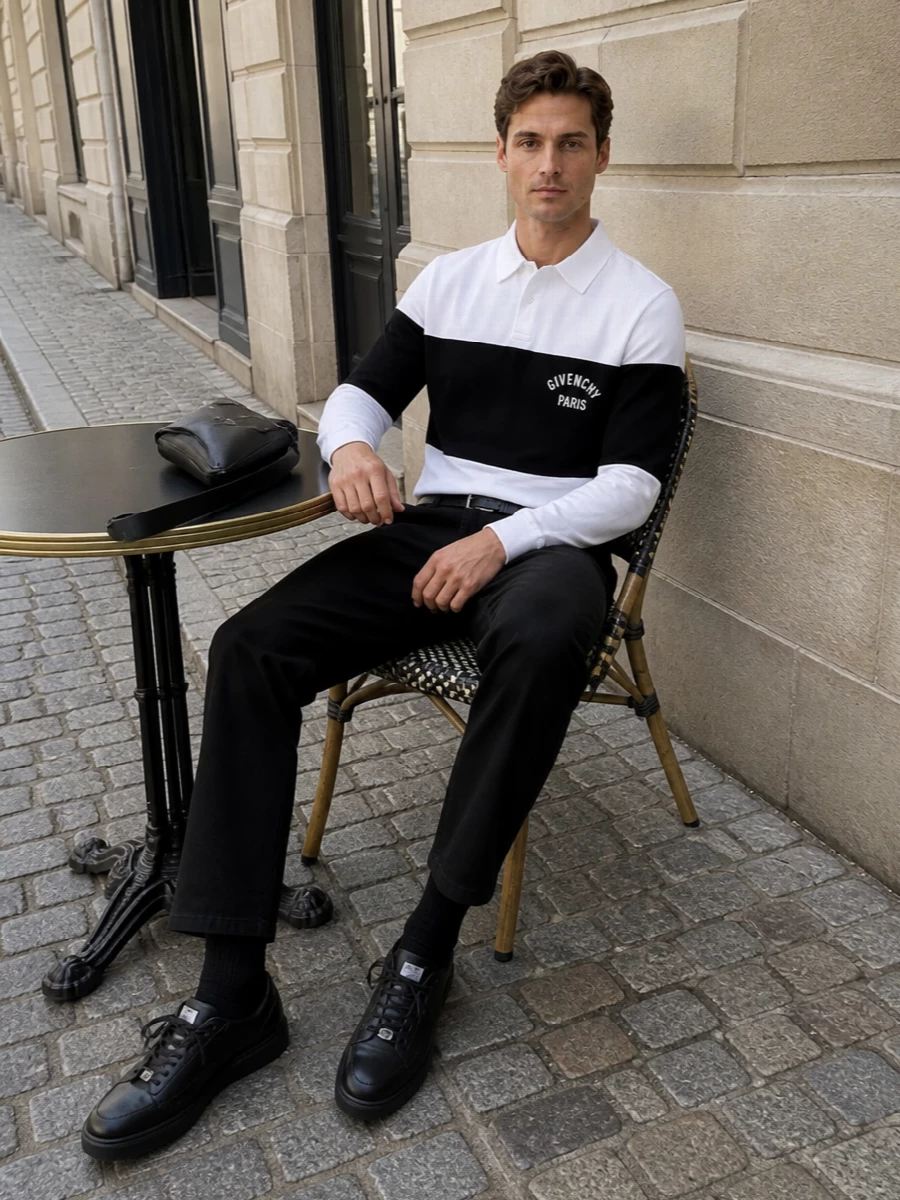 Givenchy monochrome polo black trousers sneakers