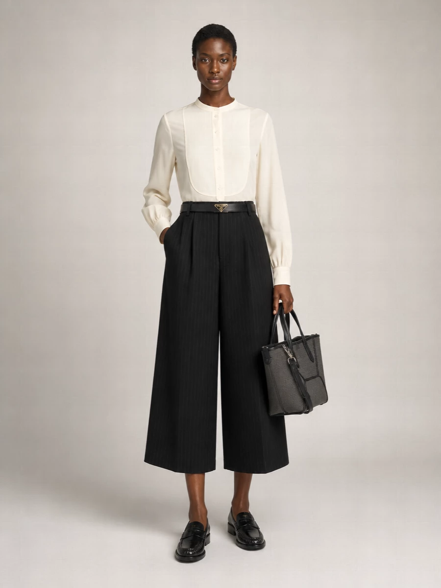 Sacai Wool Embroidered Wide-Leg Trousers