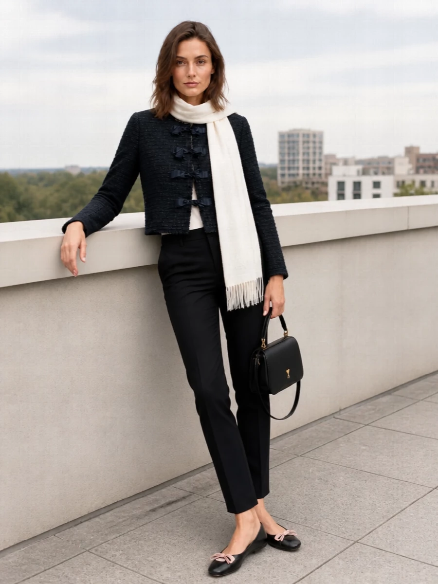 Emporio armani navy cardigan black trousers