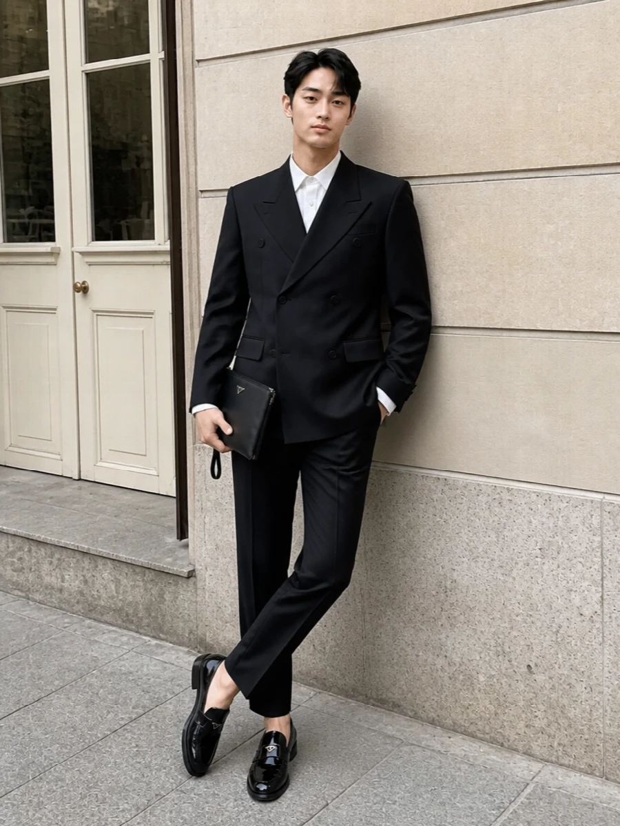Prada black tie dinner jacket cropped trousers