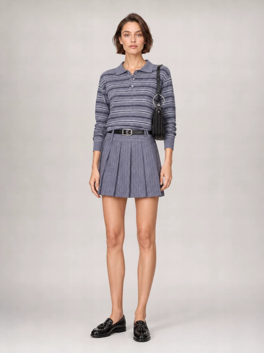 Dunst Striped Pleated Mini Skirt