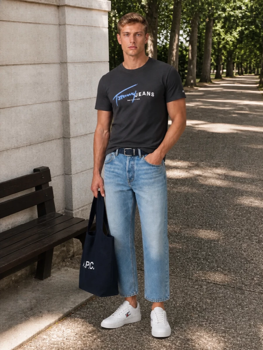 Tommy jeans graphic tee light wash carhartt denim