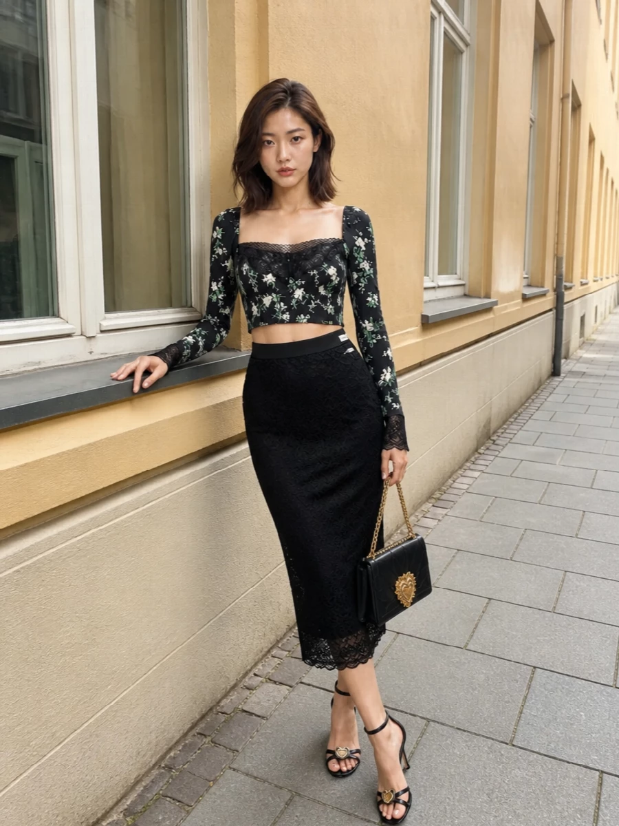 Dolce gabbana floral corset lace midi outfit