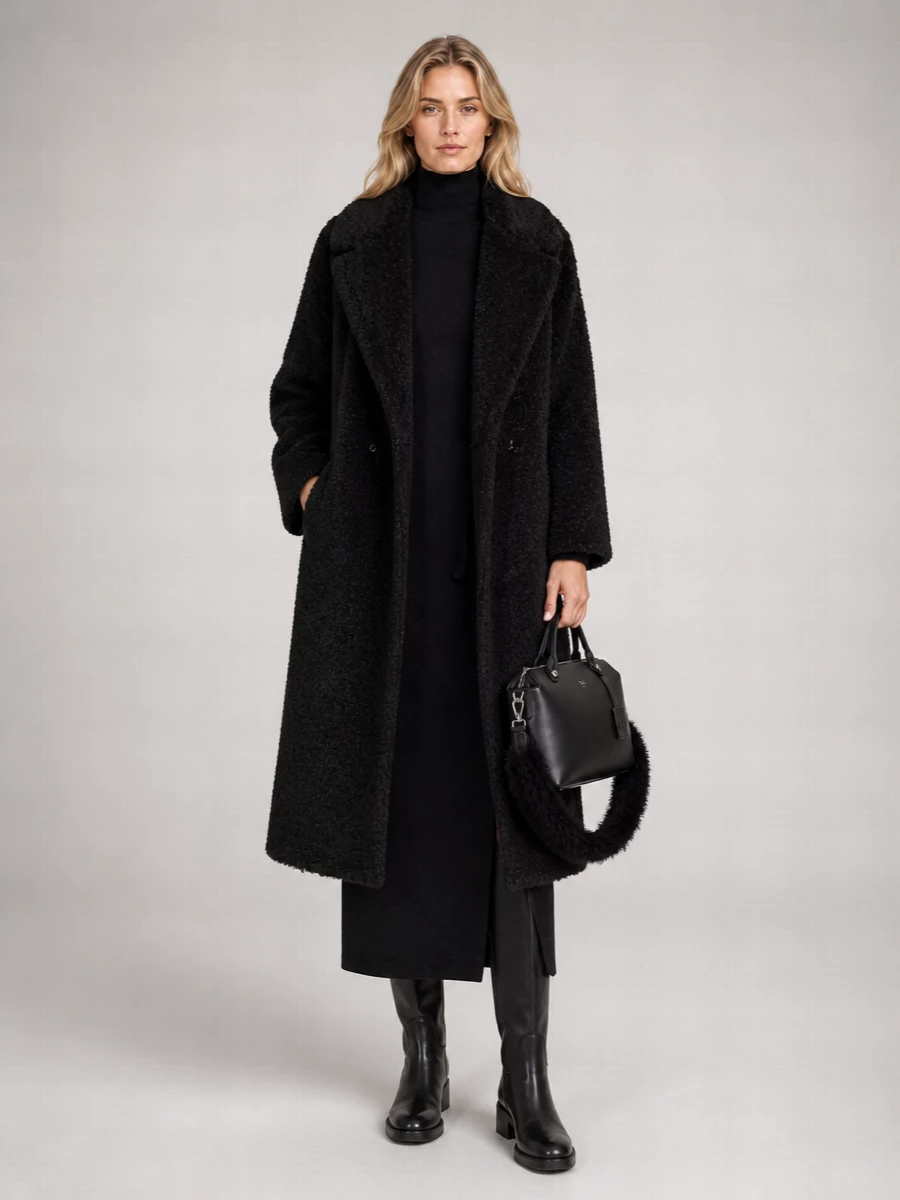 Herno curly faux fur double-breasted coat