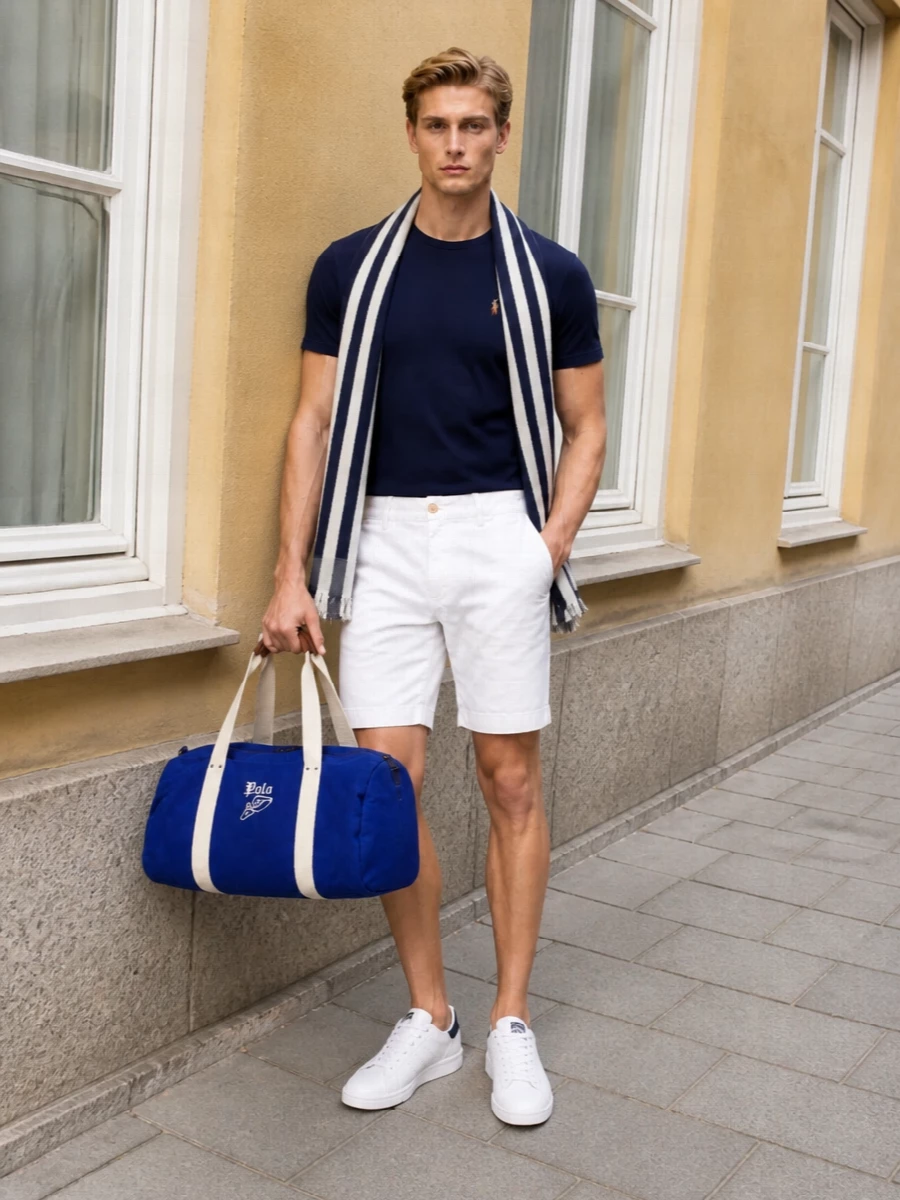 Polo ralph lauren navy tee white chino shorts