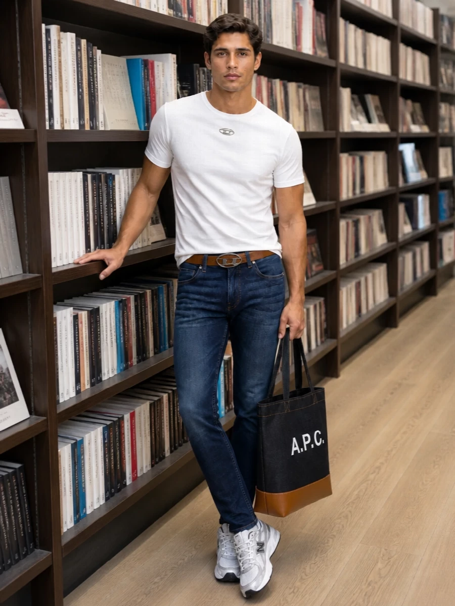 Diesel slim jeans white tee new balance sneakers