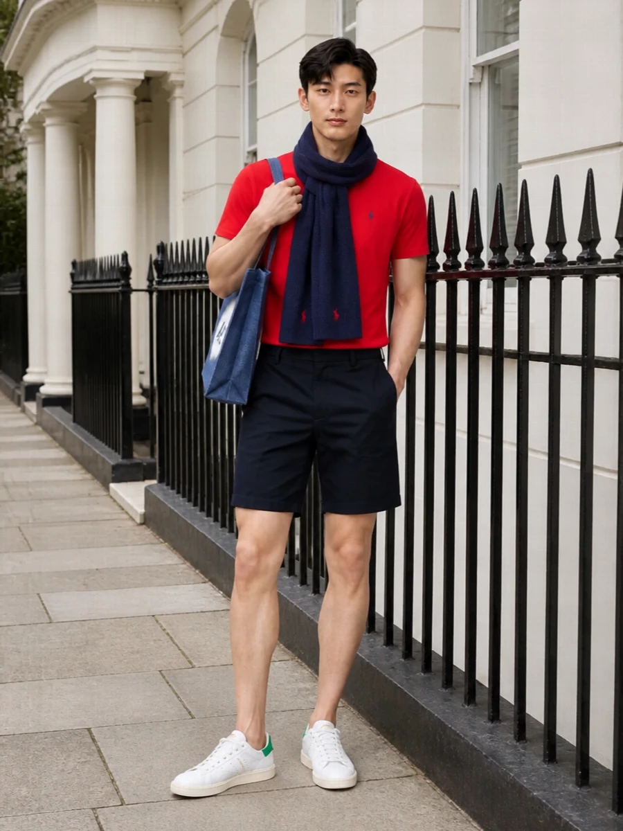 Polo ralph lauren red tee navy shorts outfit