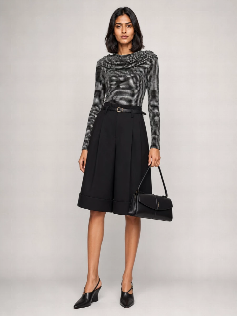 Junya Watanabe High-Rise Cropped Wide-Leg Tailored Shorts