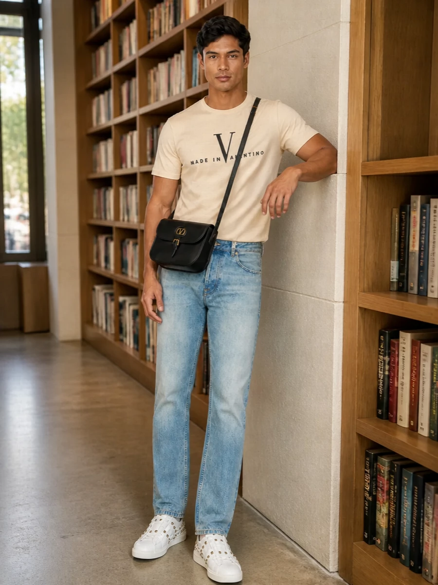 Valentino garavani logo tee light blue jeans