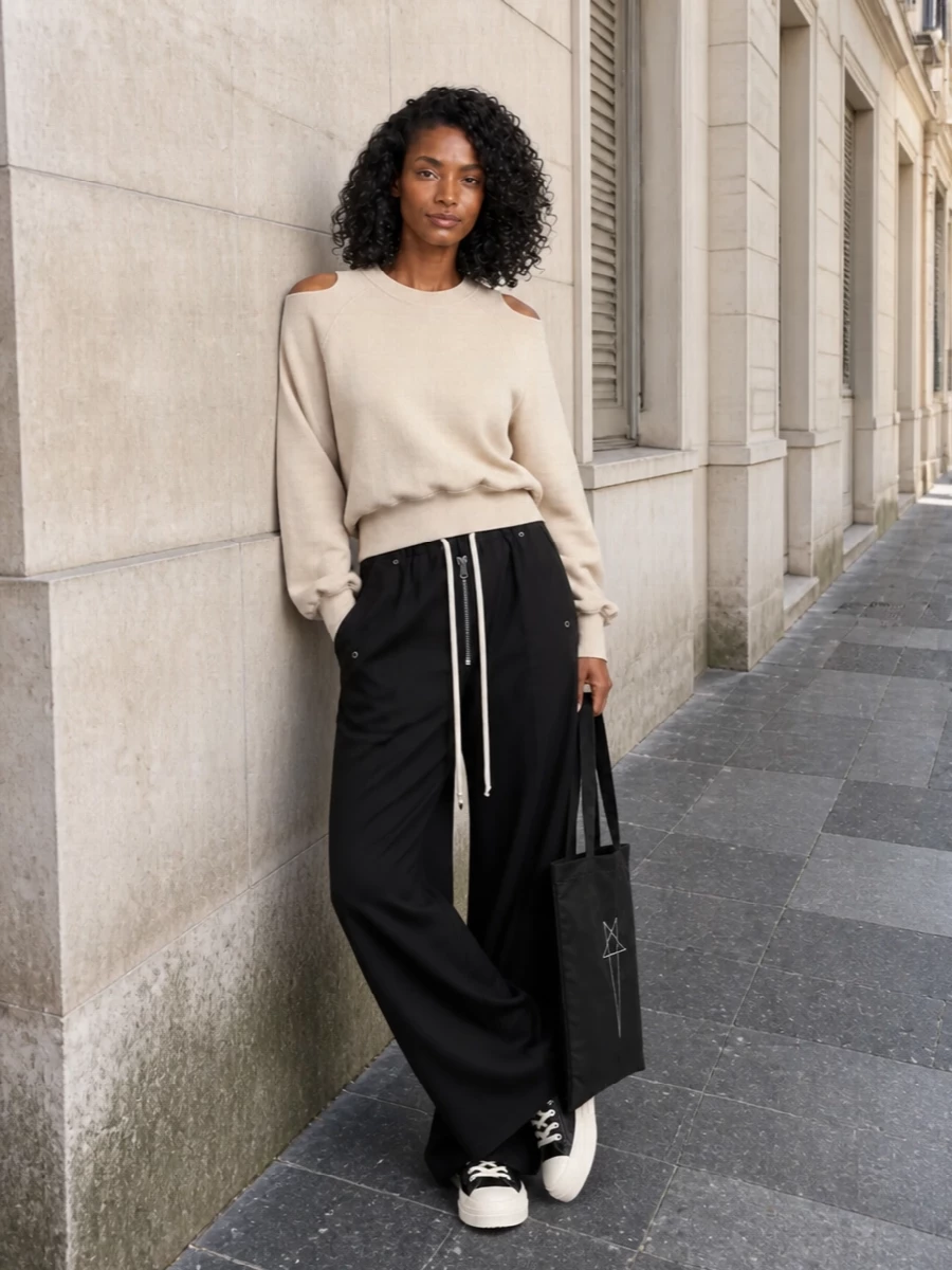 Rick owens cut out sweatshirt wide leg trousers