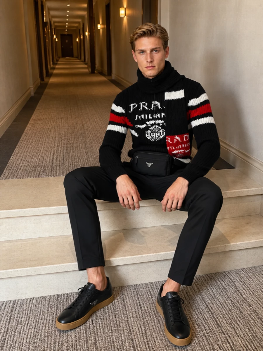 Prada racing knit black track pants sneakers