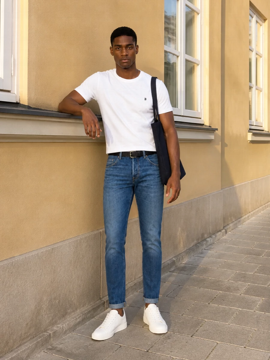 Dondup jeans white tee off white sneakers
