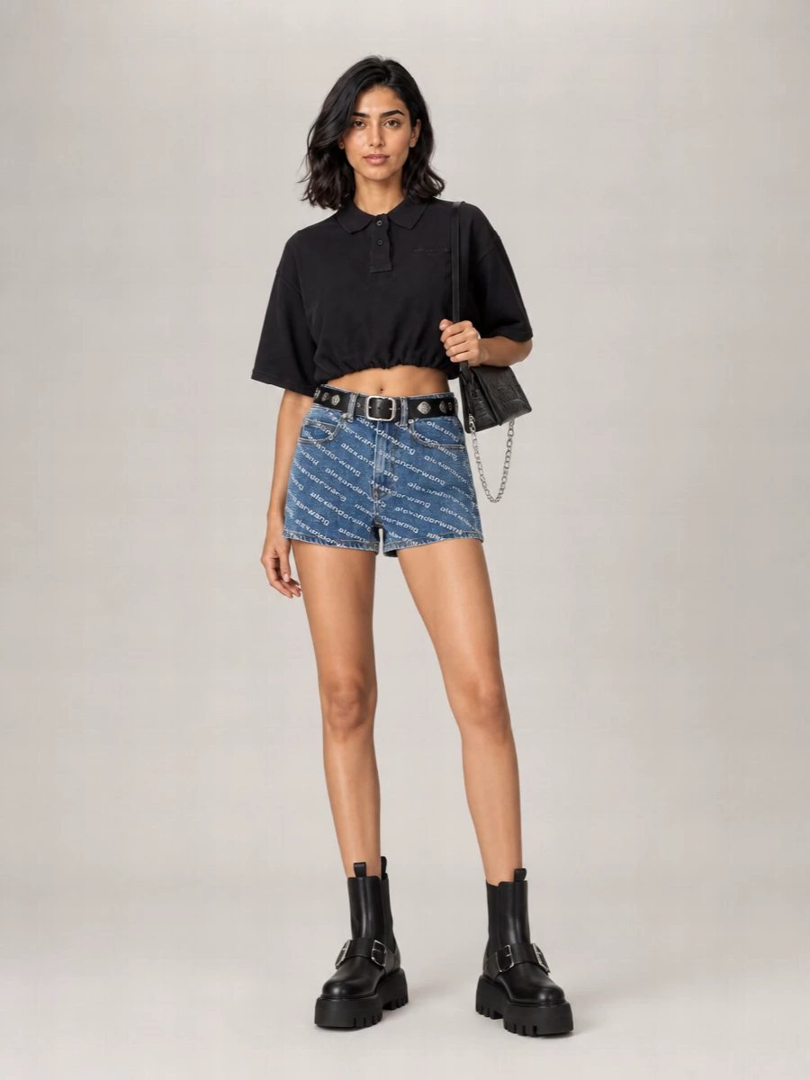 Alexander Wang Printed Denim Straight Mini Shorts
