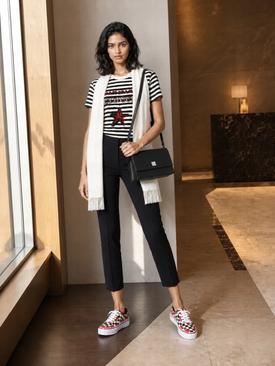 Max mara striped tee black cropped trousers
