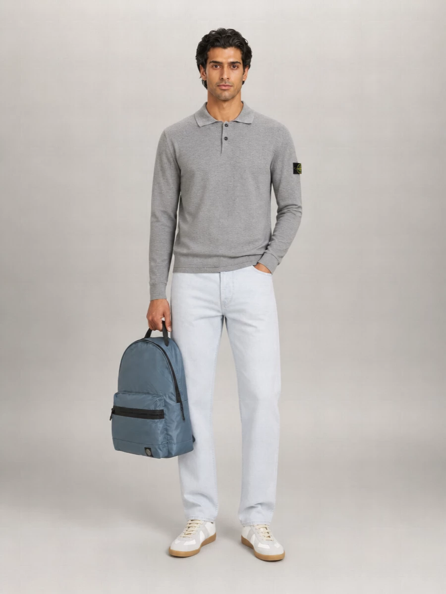 Stone Island Cotton Long-Sleeve Polo Shirt